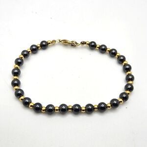 🟢3/$19🟢 Hematite & Gold Bead Bracelet Unisex 8.25 Inches Large Size